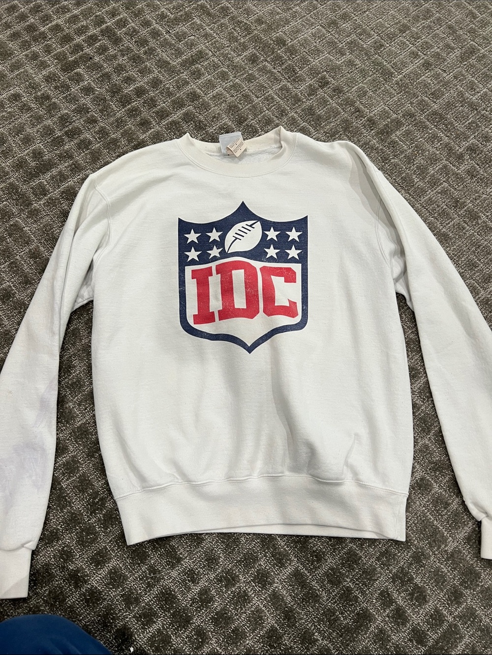 White Crewneck Sweatshirt with Red & Navy Graphic
